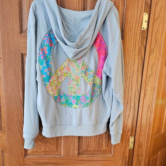 Natural Life Applique Zip-Up Hoodie – Bay Blue with Peace Sign - Picture 6 of 6